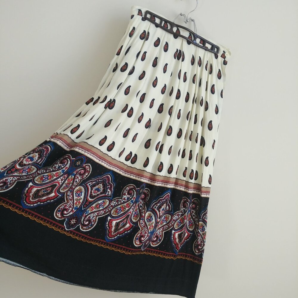 Vintage Diane Von Furstenberg long pleated skirt cream black 14 approx Medium